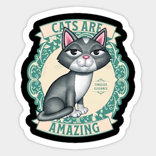 Beautiful Gray White Kitty with Green Wreath Cats are amazing Sticker